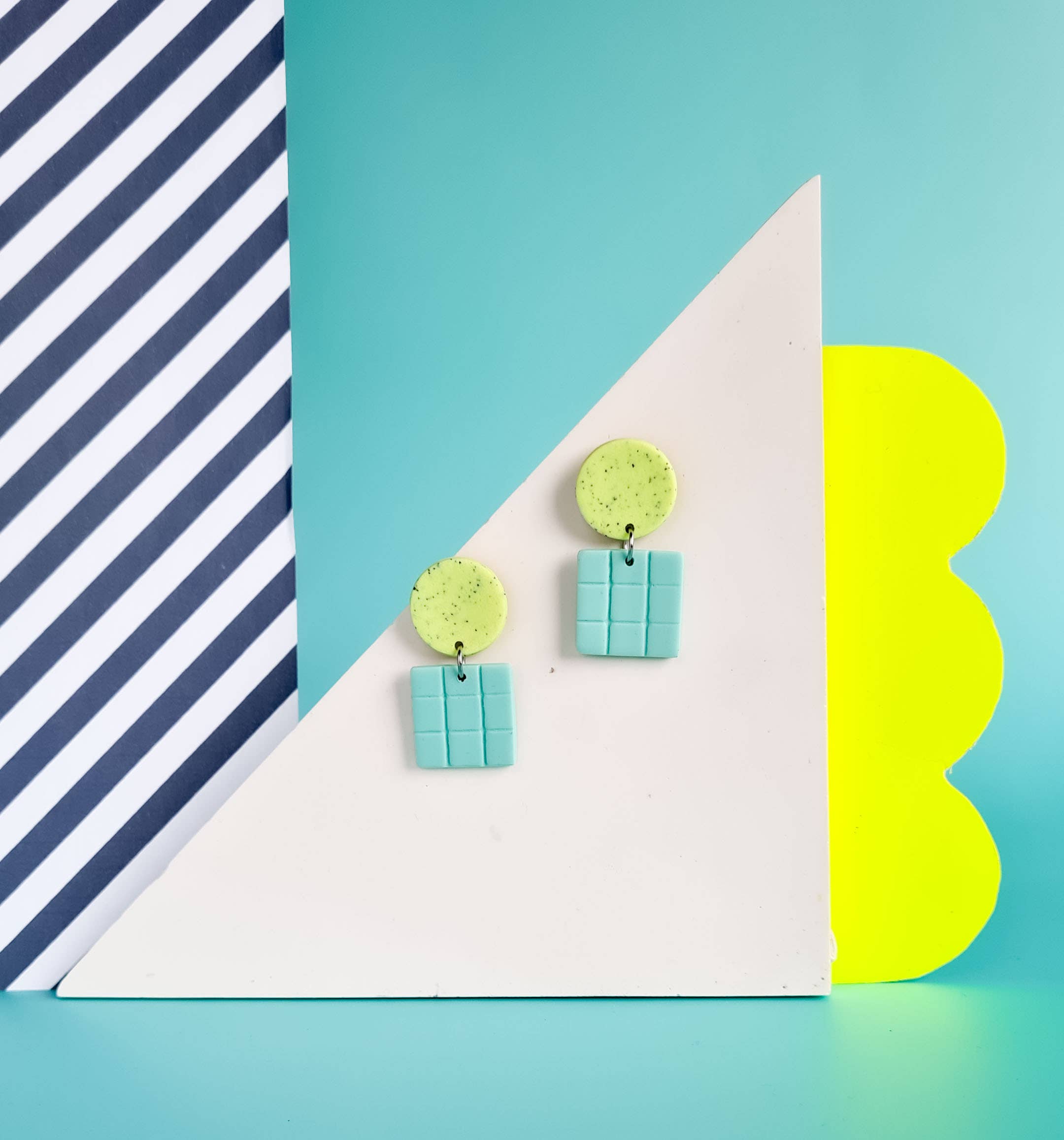 Mono - Wholesale Dangle Earrings - neon yellow and mint handmade polymer clay earrings3