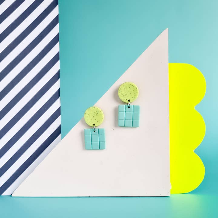 Mono - Wholesale Dangle Earrings - neon yellow and mint handmade polymer clay earrings3