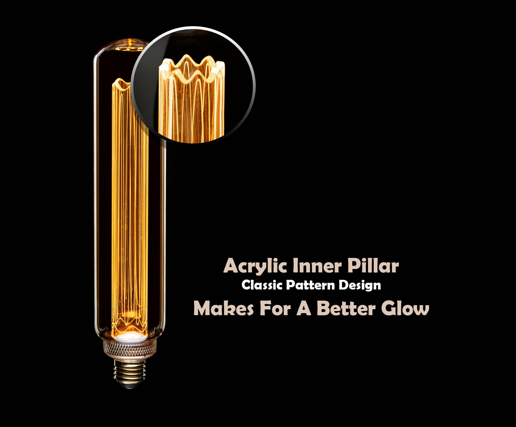 Next Glow – wholesale Light bulb/puck – Decorative Tubler T60 Light Bulb Amber Acrylic Inner Pillar3