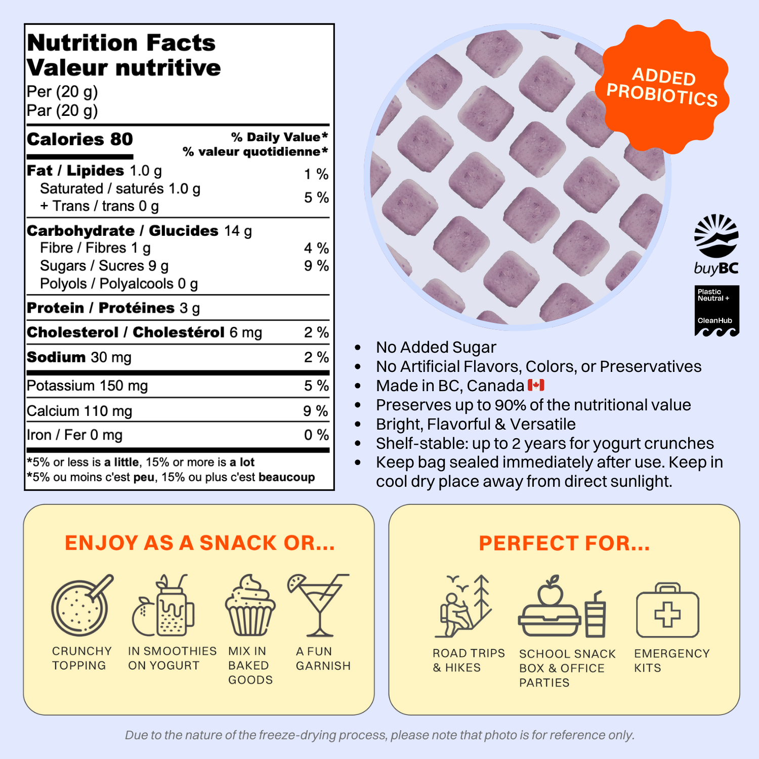OHME! Foods – Großhandel Getrocknete/dehydrierte Früchte – *NEUE FORMEL* Blaubeer-Joghurt-Crunch (Mit Probiotika)1