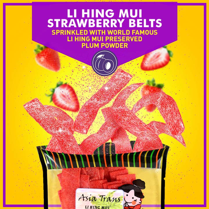 Li Hing Mui Strawberry Belts for wholesale by Snack Hawaii