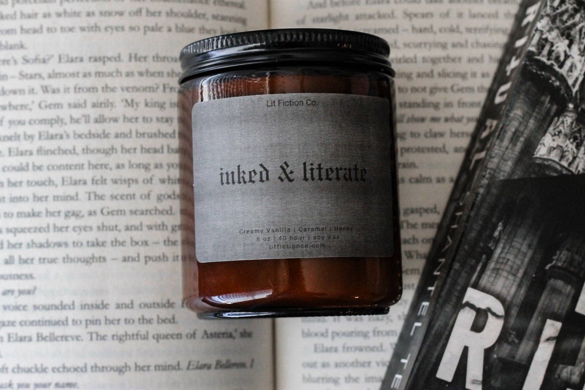 Lit Fiction Co. - Wholesale Jar/Filled Candle - Inked & Literate | Book Themed Candle1