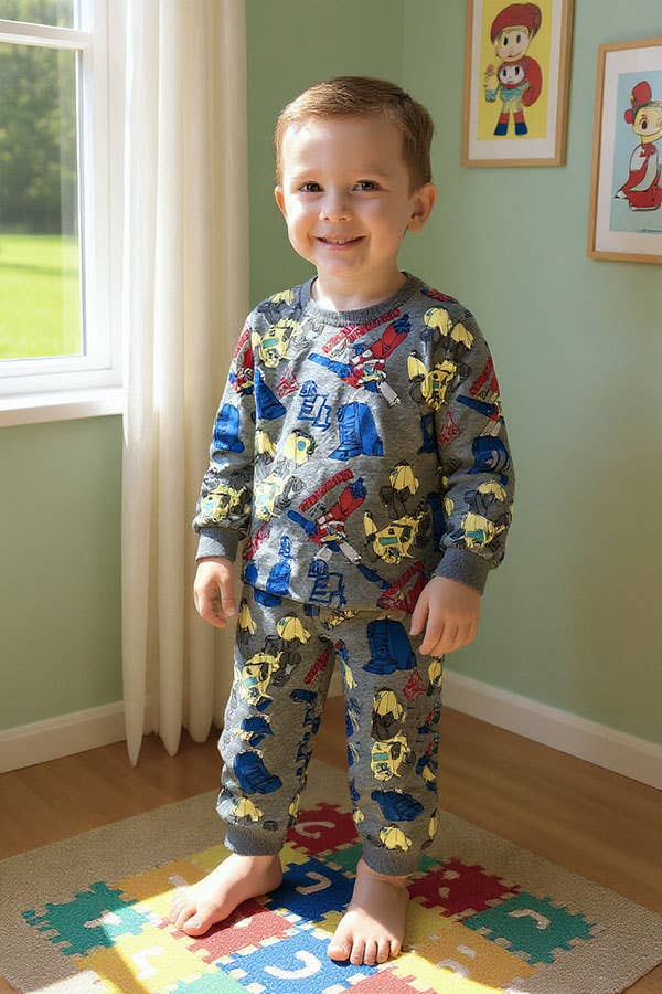 luluclothes - Wholesale Top & Pant Set - Kids - Robots printed thick sweatshirts 2pcs boy's sets 250704M0