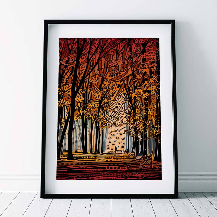 Kunsttryk/årstider/Efterår Skov for engroshandel hos Freya's Prints