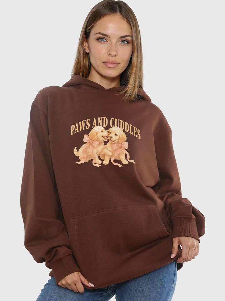 Felpa con cappuccio unisex 280GSM mista con stampa di cuccioli Paws and Cuddles per la vendita all'ingrosso da parte di Missi Clothing