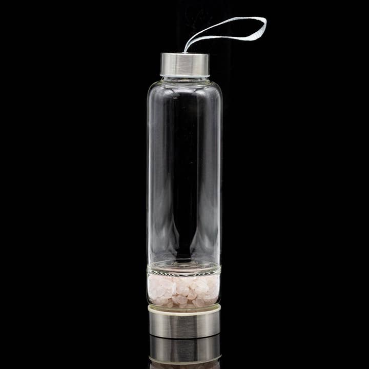 Crystal River Gems LLC - Wholesale Water Bottle - Metal & Glass Water Bottle - Rose Quartz Gemstones