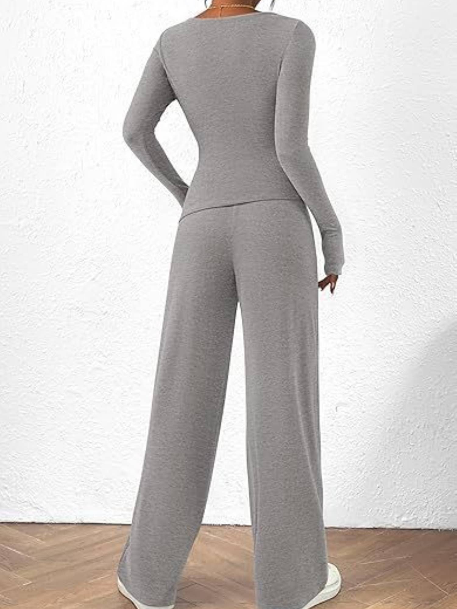 Anna Kaci Wholesale - Wholesale Lounge Set - Women's - Wide-Leg Lounge Set with Drawstring Closure2