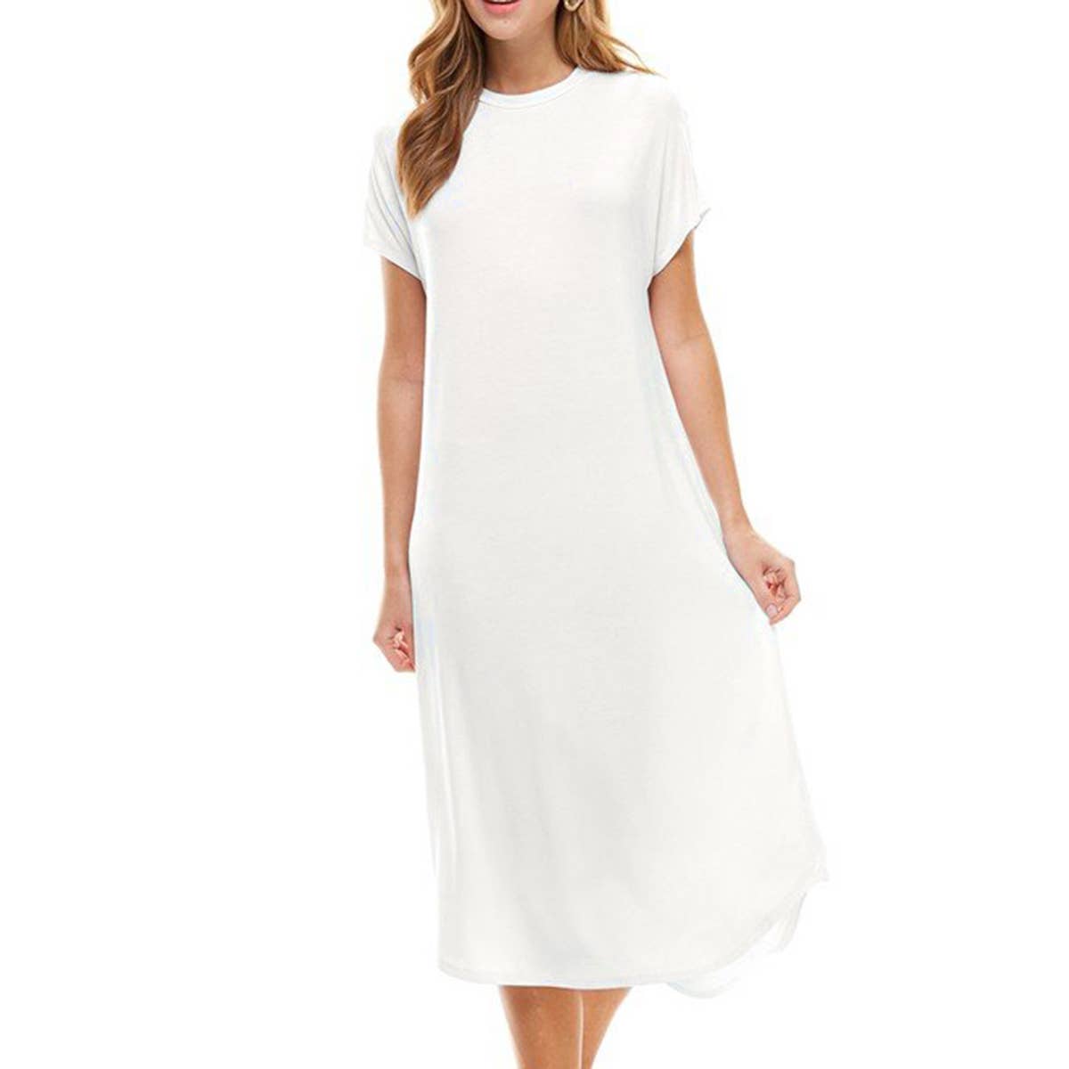 Azules Clothing - Wholesale Dress - Women's - ADM-8252RS Loose fit Crew Neck Hem Midi Dress43