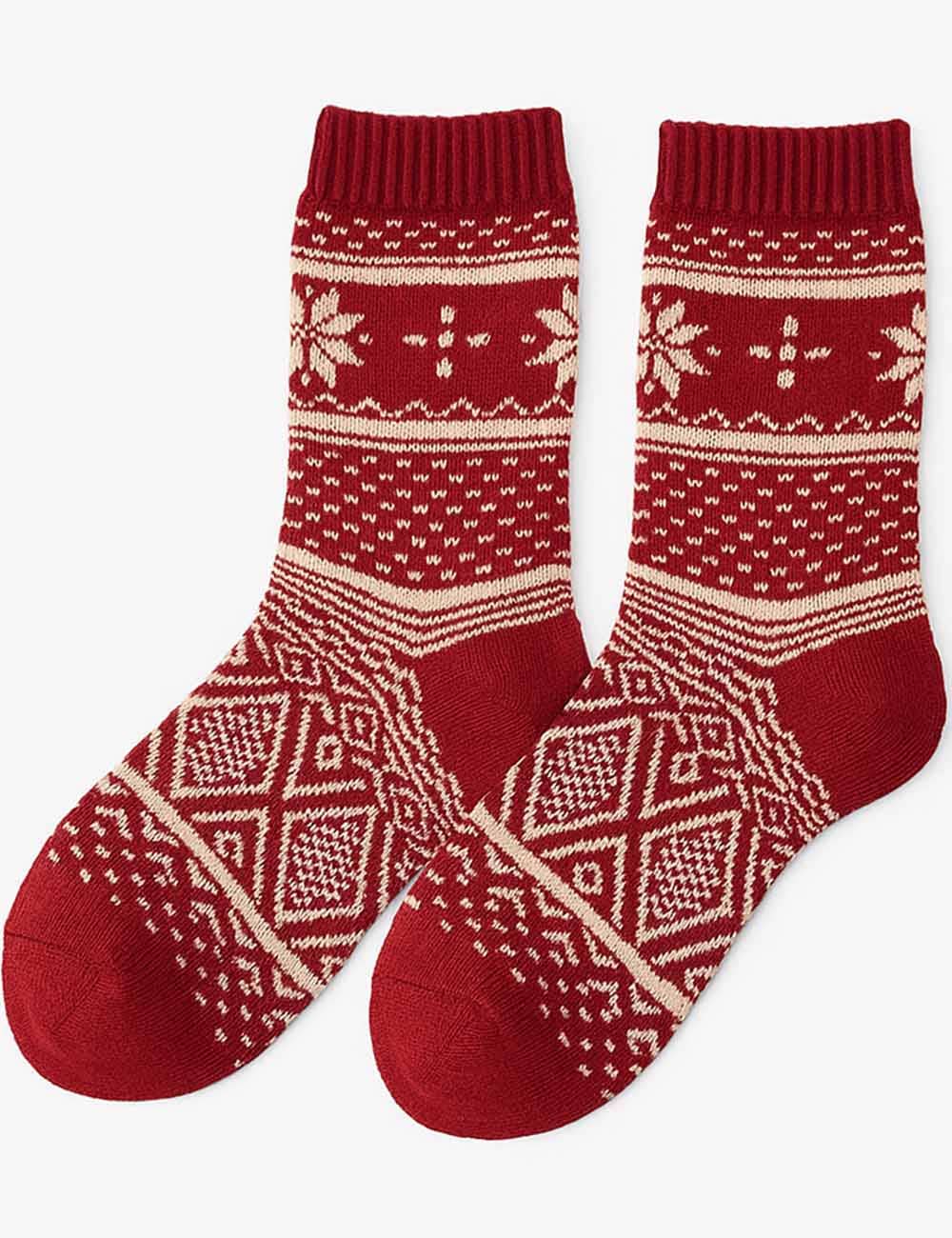 Sweetkama - Vente Chaussettes – femme - Chaussettes mi-mollet en tricot Fair Isle chaudes d'hiver de Noël pour femmes0