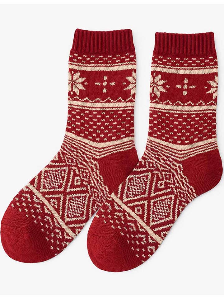 Sweetkama - Vente Chaussettes – femme - Chaussettes mi-mollet en tricot Fair Isle chaudes d'hiver de Noël pour femmes
