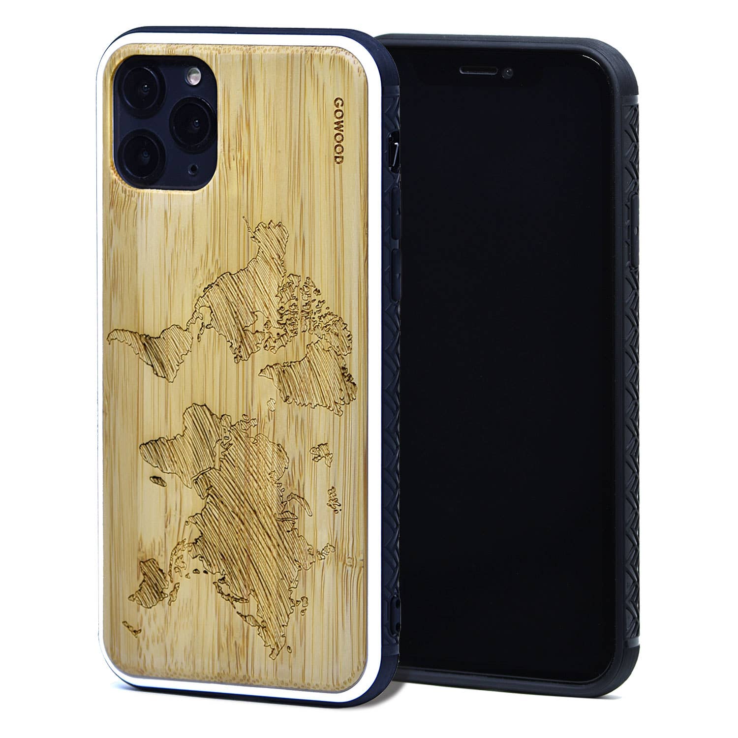 GOWOOD - Wholesale Phone Case - Unisex - iPhone 11 Pro Case with Map Engraved Bamboo Backside0