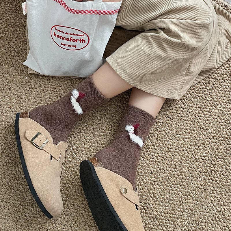 Gohobi （We cover U.S. import duties） - Wholesale Socks - Women's - Gohobi Fleece-Lined Puppy Print Winter Socks7