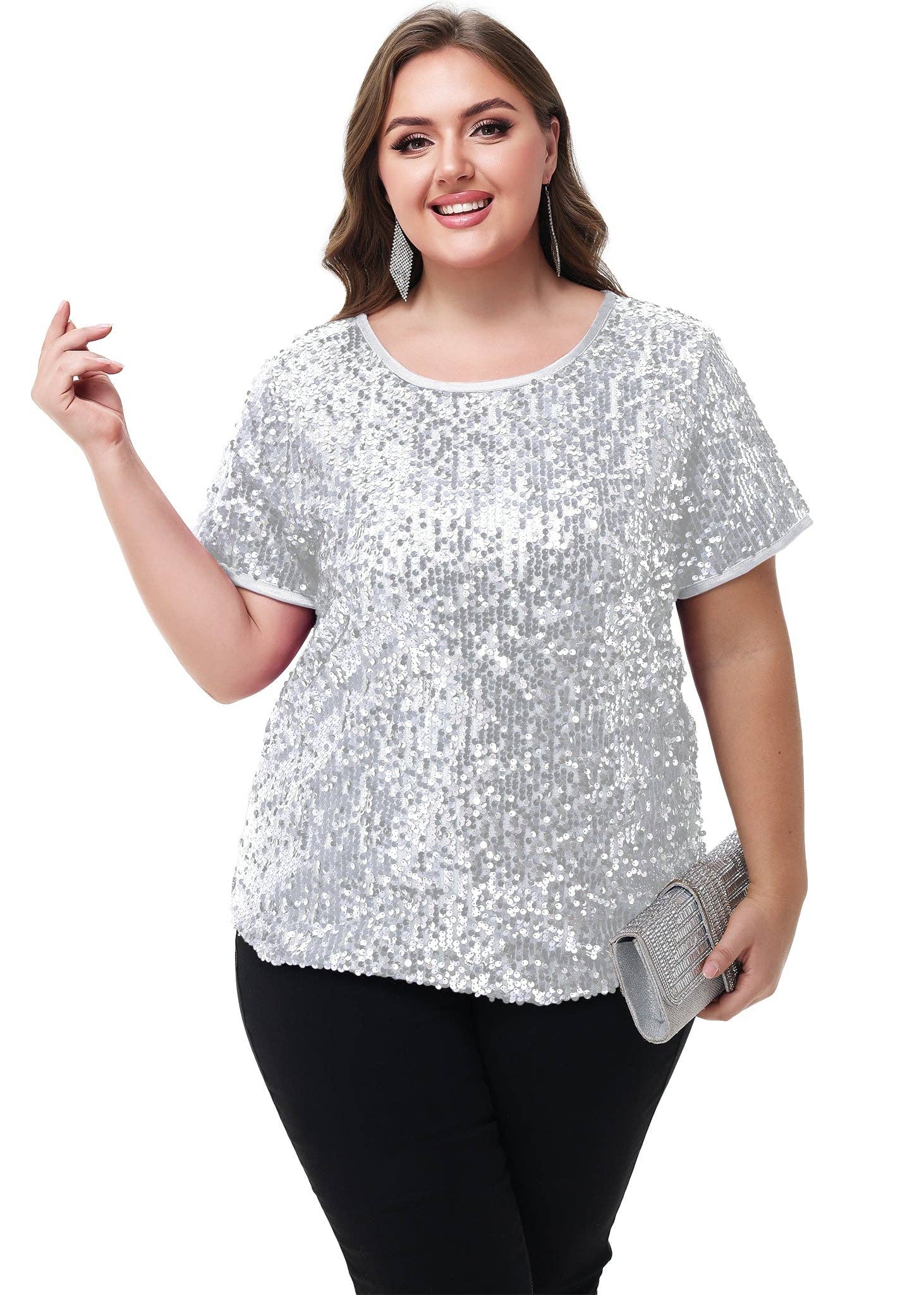 Anna Kaci Wholesale - Wholesale Blouse - Women's - Sequin Tops Plus Size Sparkle Glitter Party Blouse40