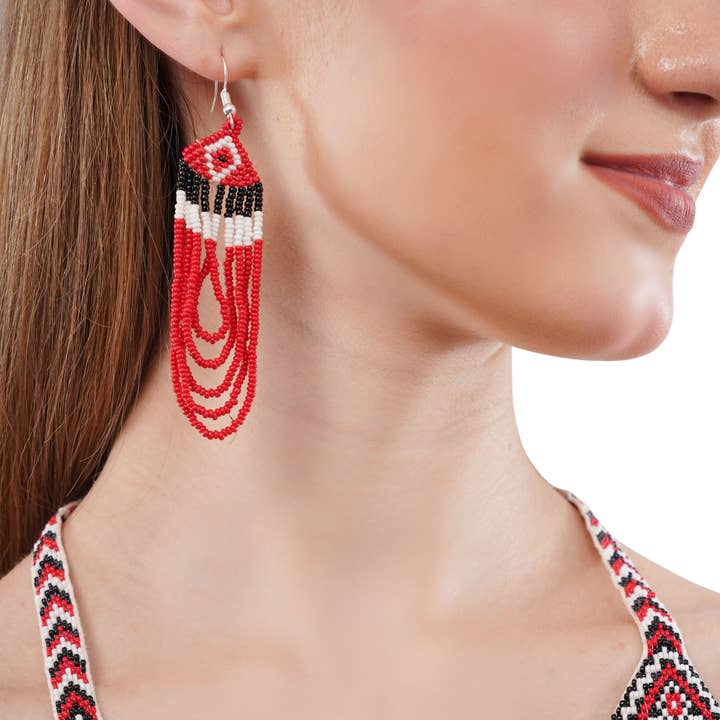 House of Kraft - Wholesale Jewelry Set - White Pattern Jewelry Set | Beaded Jewelry | Red Jewelry1