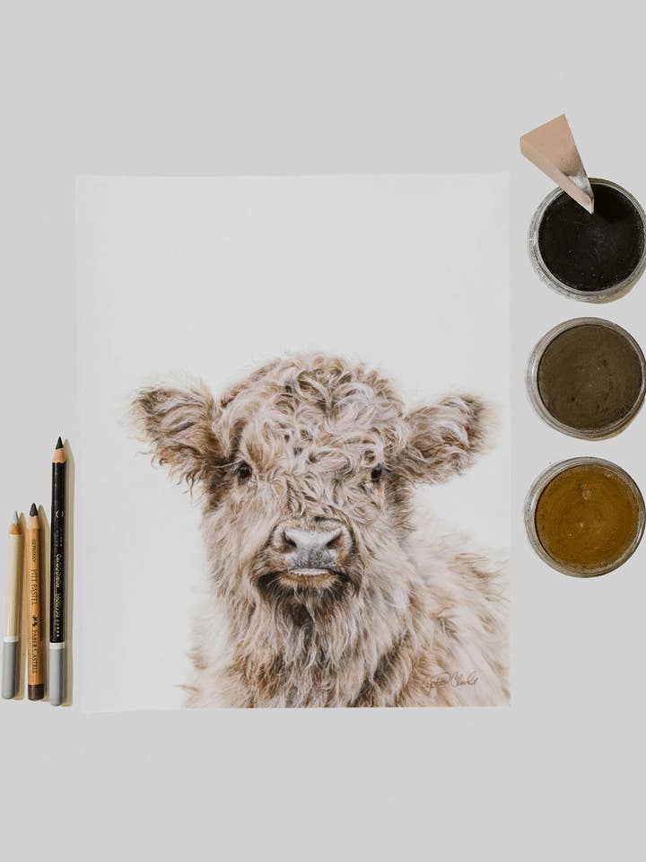 Highland Cow Fine Art Giclée Print for wholesale by Crystal Clarke Animal Art