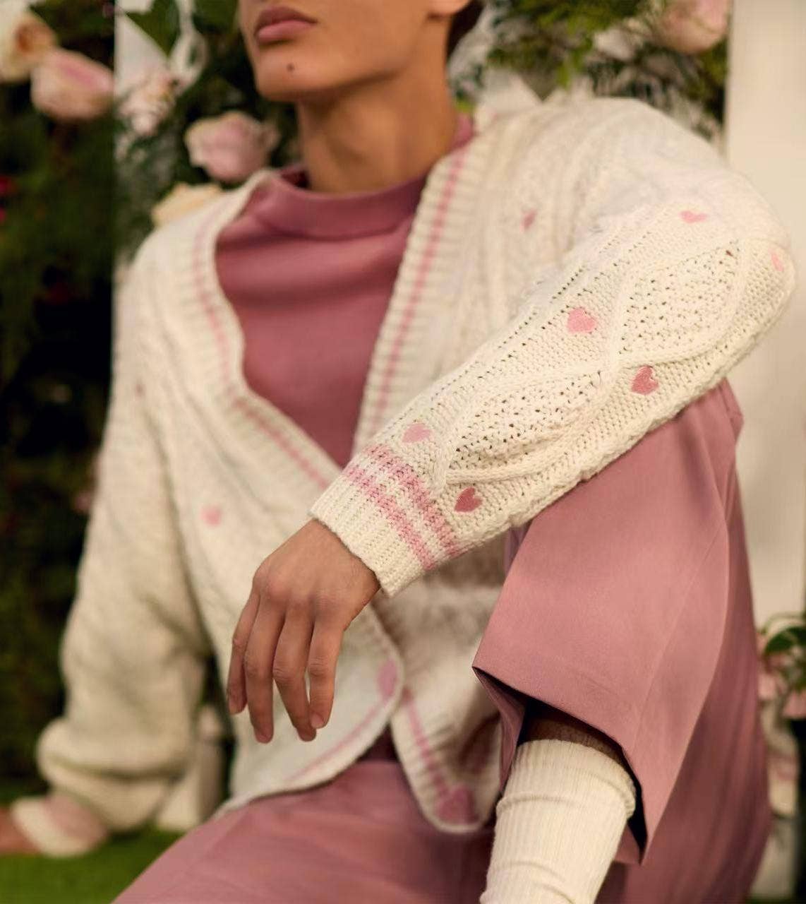 Begie Loose Valentine's Day Heart Knitted Button Cardigan for wholesale on Faire2