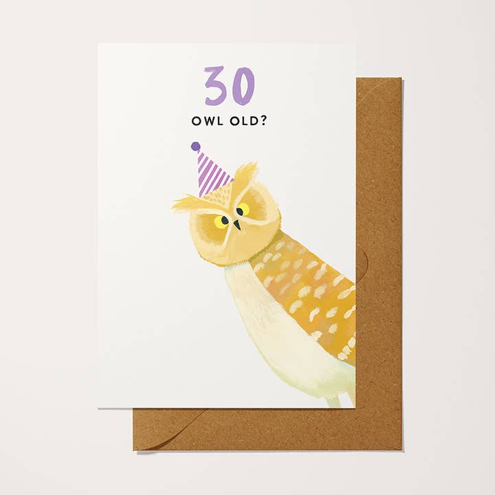 Funny 30th Birthday Card | Owl Old? Pun for wholesale by Holly Fox Illustrates