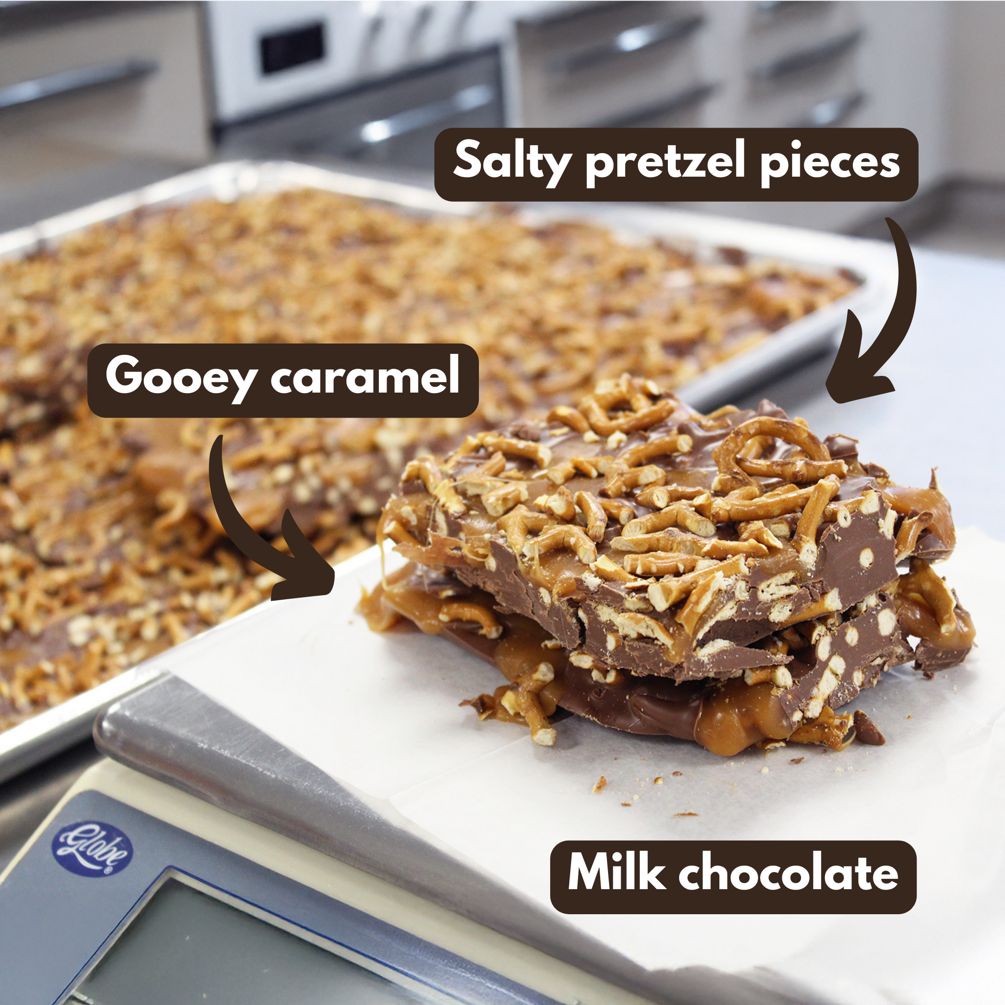 Vermont Nut Free Chocolates - Wholesale Chocolate Covered Sweets - Pretzel Caramel Bark2