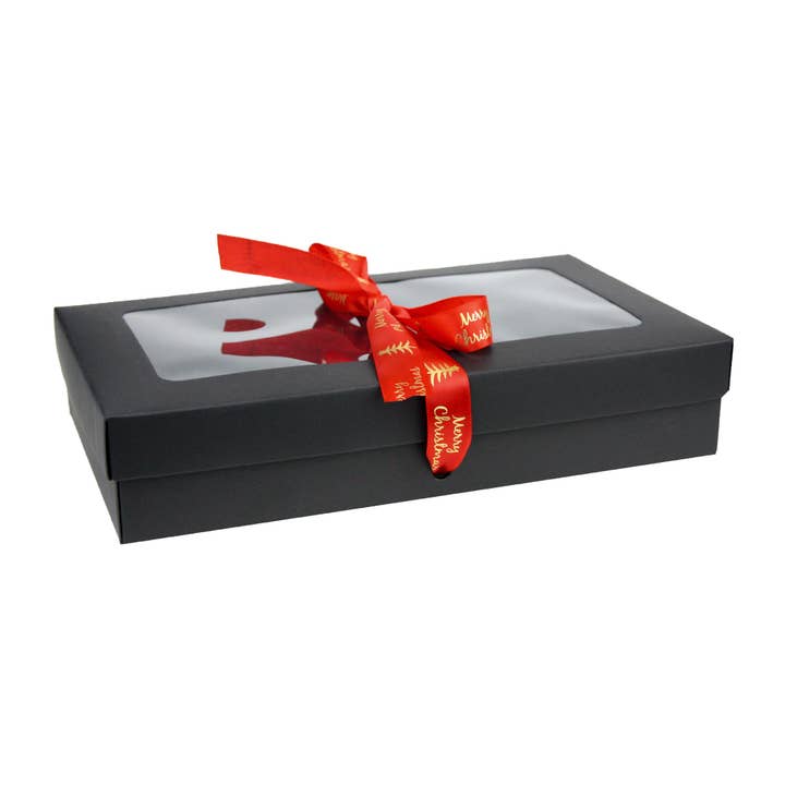 Black Box with Xmas Red Ribbon-Pack of 12-25 x 15 x 5 cm for wholesale by Emartbuy