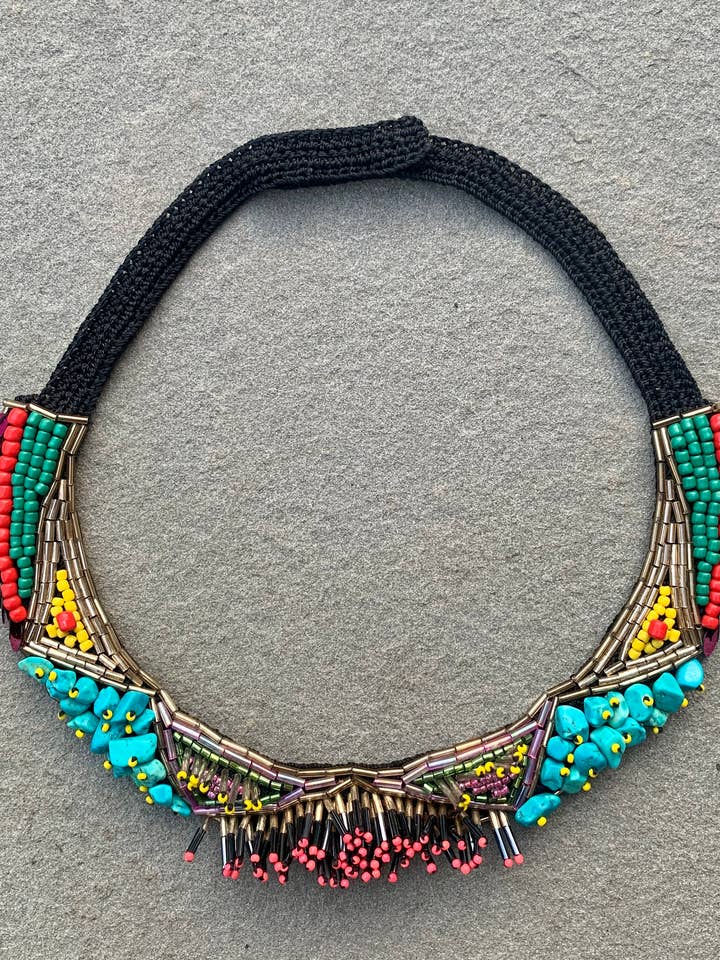 Cats of Istanbul Beaded Statement Necklace Turquoise for wholesale by Seyyah