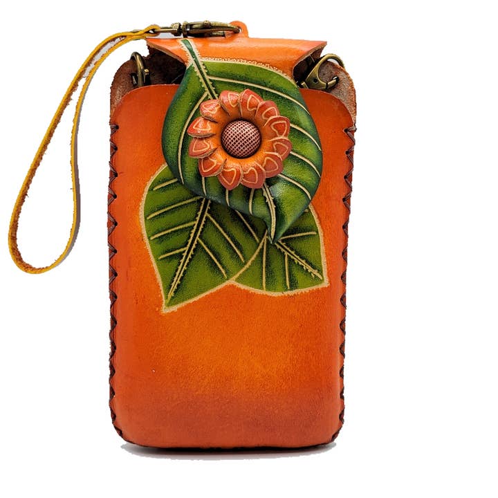 Sunflower Handmade leather inc - Wholesale Phone Wallet - Women's - Handmade leather sunflower cell phone case holder purse
