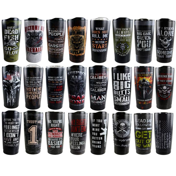 Novelty Closeout - Wholesale Insulated Mug/Tumbler - Tac Gear Patriot 20 oz Insulated Cup Assortment- 24/Pack