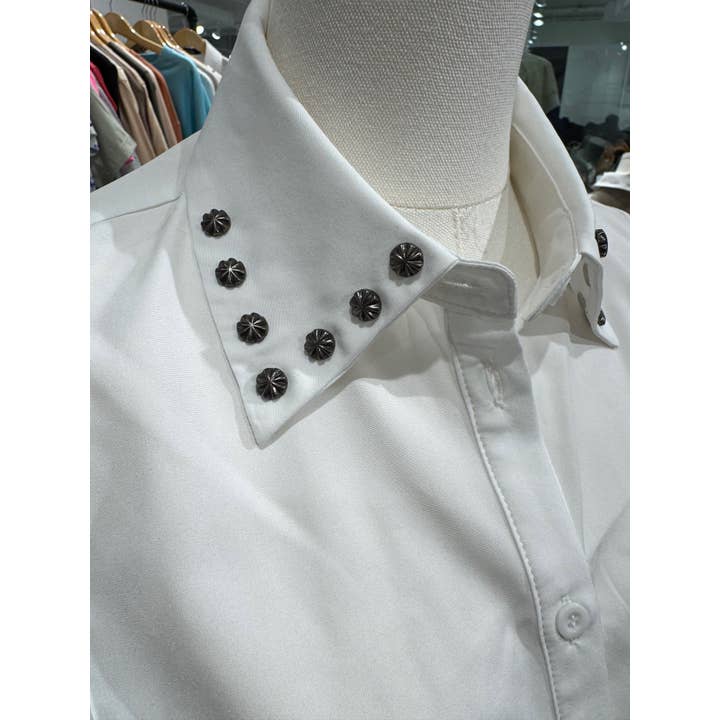 Rockin A Design - Wholesale Button Down Shirt - Women's - Western white studded faux collar for layering