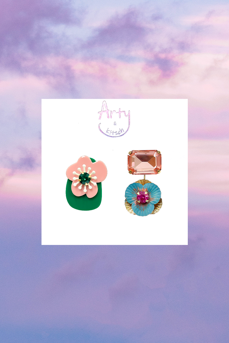 Artynkitsch - Wholesale Dangle Earrings - Pink Green Flower Mismatched Earrings1
