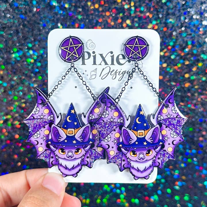 Hexen-Fledermaus-Halloween-Ohrringe, gruselig & niedlich für den Großhandel von Sea Pixie Designs