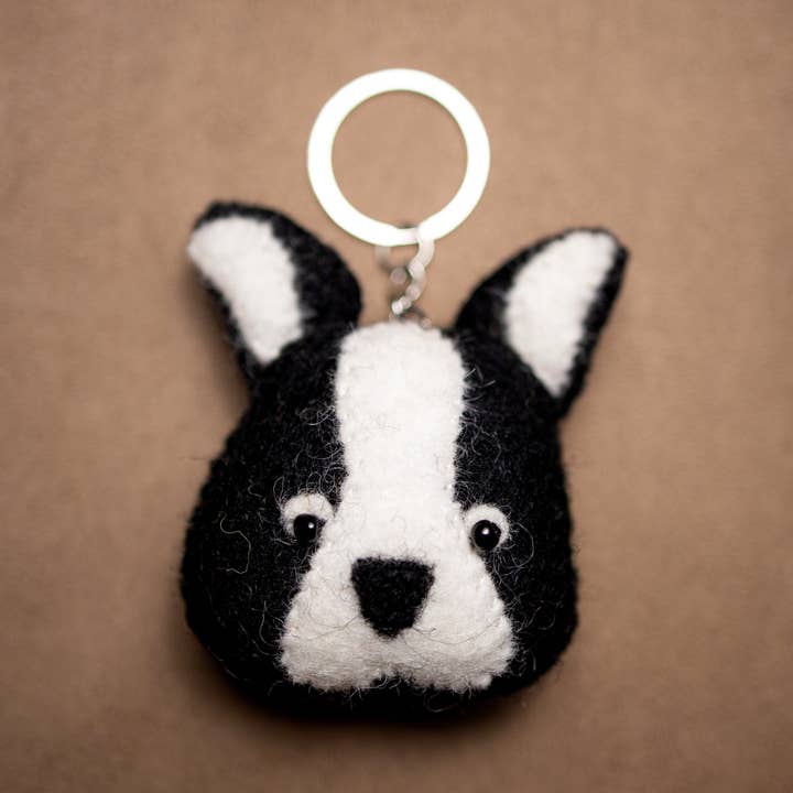 Felted Keychain Boston Terrier, Handmade, 100% Wool for wholesale by Everest Pet Supply & Gifts