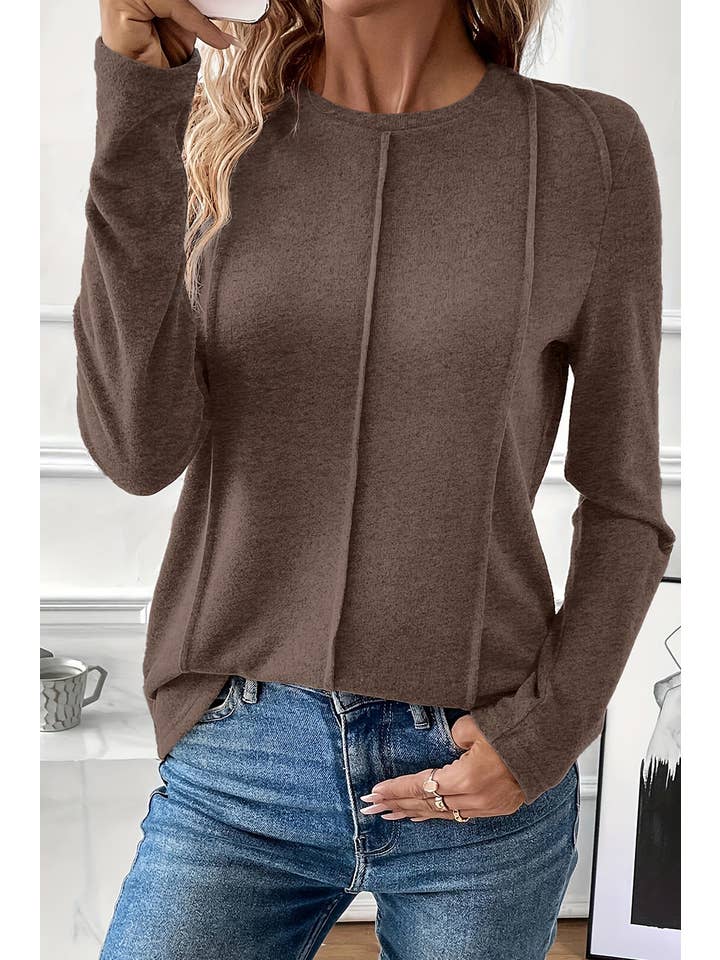 PRETTY BASH - Wholesale Knit Top - Women's - Solid Reverse Seam Crew Neck Long Sleeve Top2