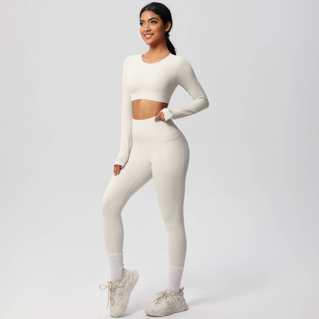 Sodalemon - Wholesale Activewear Set - Women's - Women High-Waist Yoga Set:Cropped Long Sleeve Top + Leggings24