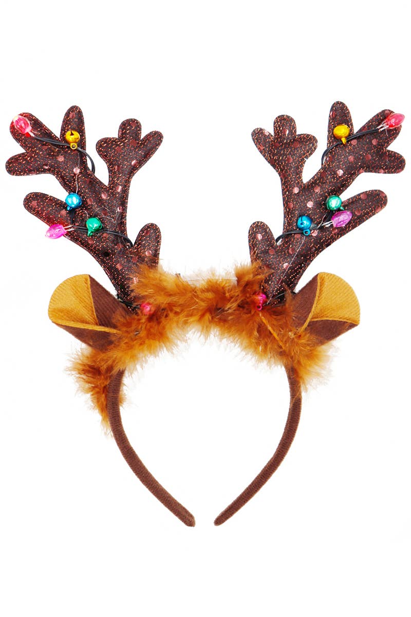 BROWN Reindeer Fuzzy Antler Led Light-up Hairband for wholesale on Faire4