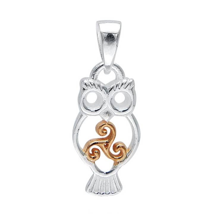 Beautiful Dainty Celtic Triskele Owl Pendant for wholesale by Silver Jewellery Cavern Wholesale