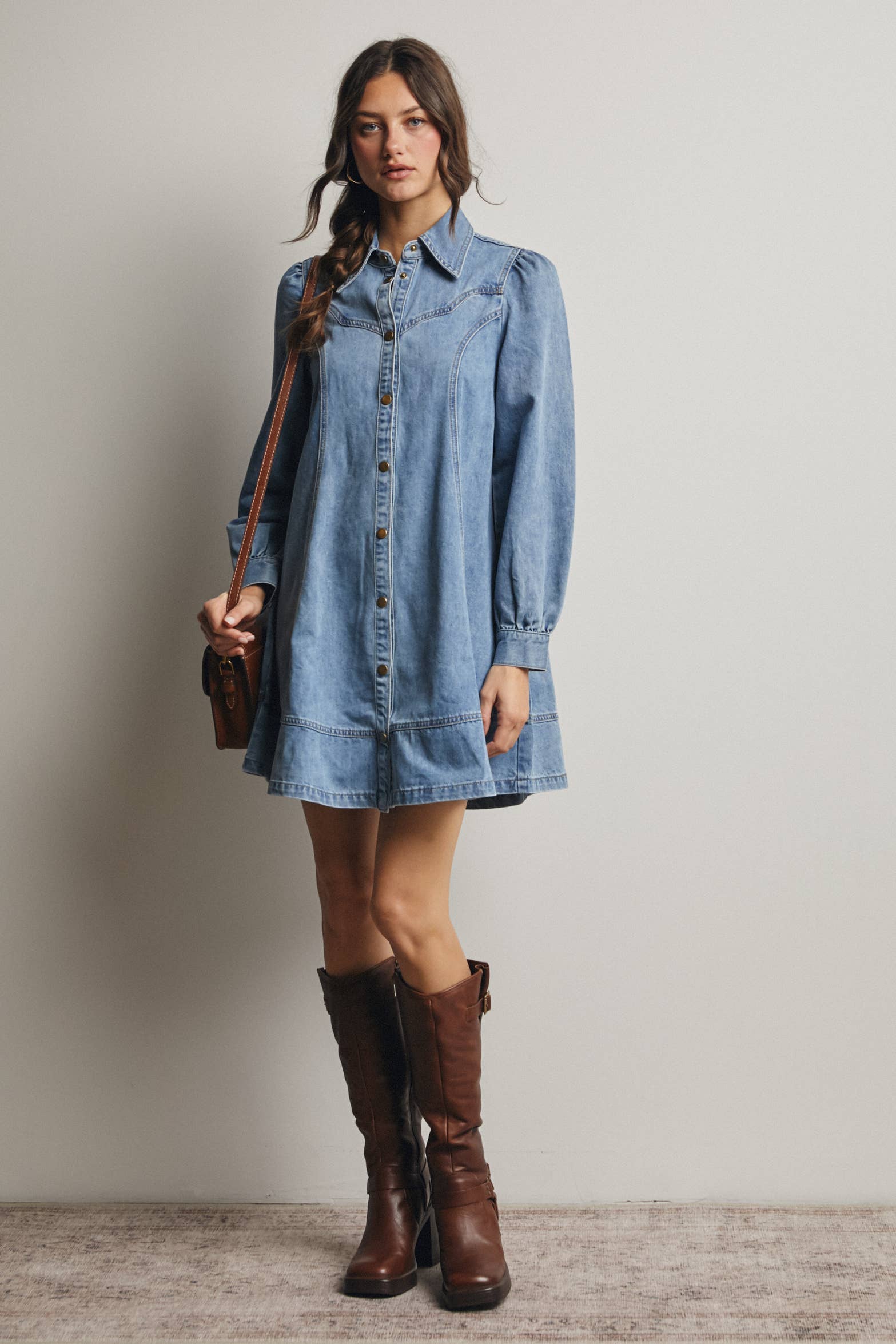 Forte - Wholesale Dress - Women's - Western Seam Denim Mini Dress FD000124
