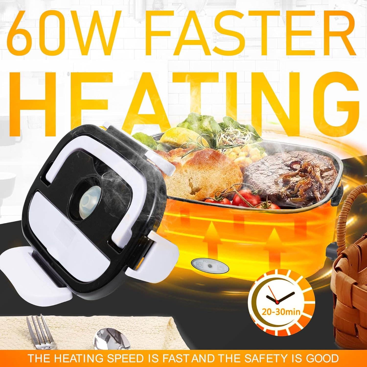 Moss & Stone - Wholesale Lunch Bag/Box - Electric Lunch Box Food Heater for Adults Food Warmer Lunch Box, 12/24/110v Lunch Box Warmer Portable For Work/Car/Truck, Fork & Spoon & 1.5L Removable S.S Container6