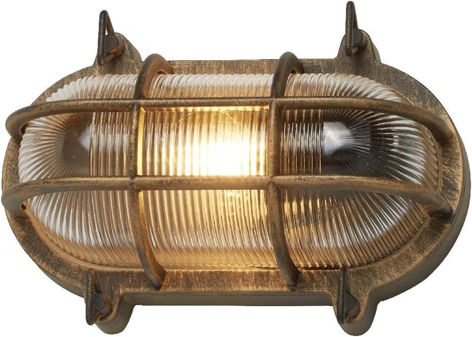 K LIVING – wholesale Outdoor/lawn light – Antique Brass Ribbed Glass Outdoor Bulkhead Oblong or Round Light2