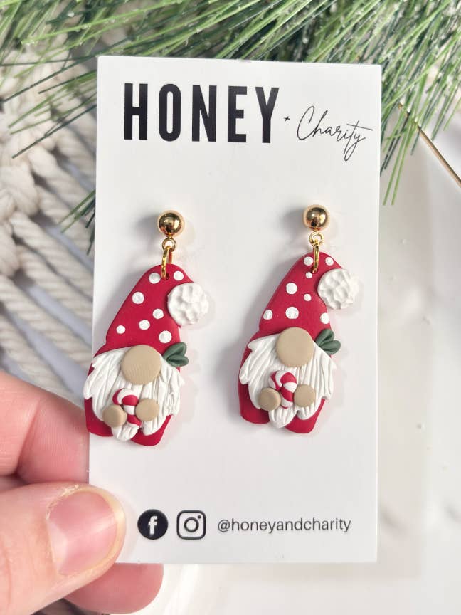 Christmas Gnome Dangles for wholesale by Honey & Charity Earrings