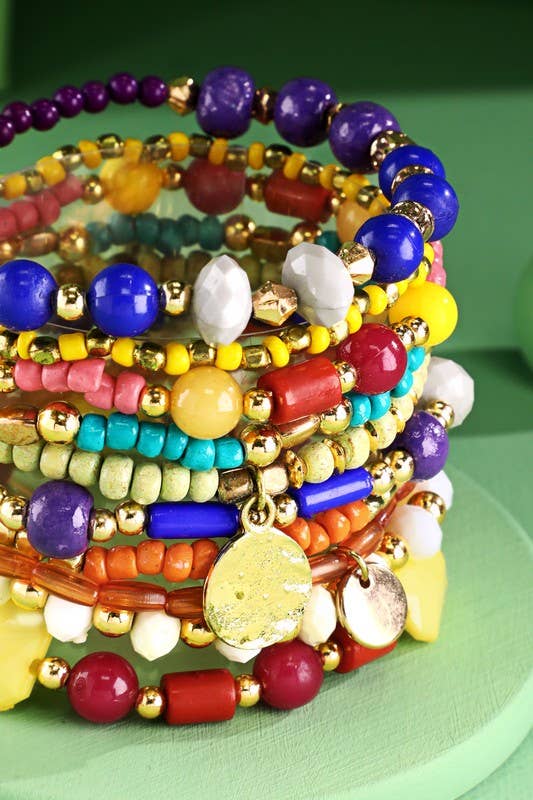 MULTI (MT) Bracciale Indiano Elasticizzato a 10 Strati con Perline Colorate in vendita all'ingrosso su Faire1