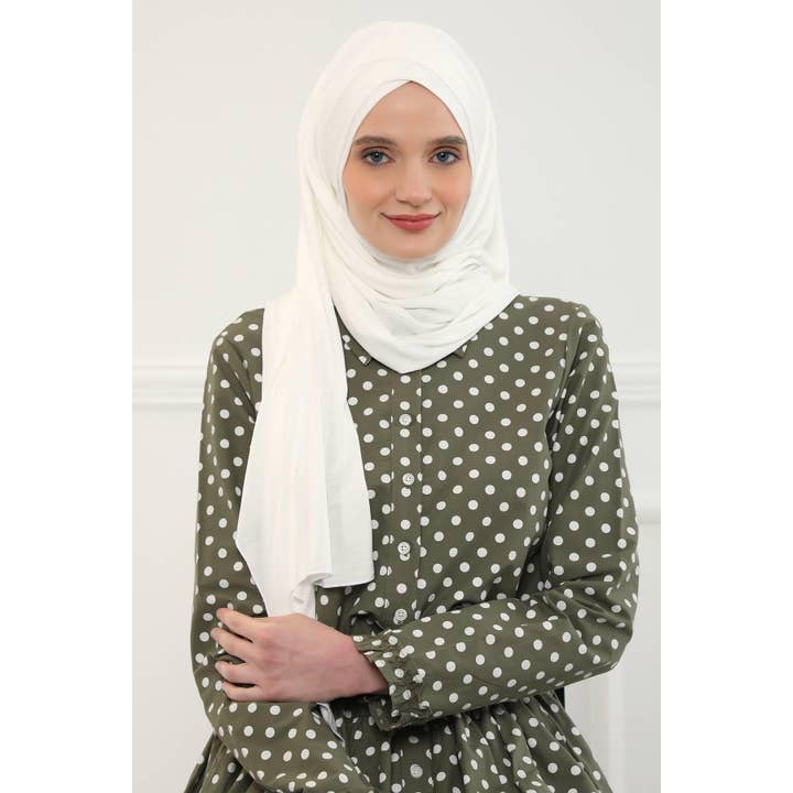 Aisha's Design - Wholesale Hijab - Women's - Comfortable Cross Stitched Jersey Shawl Practical Cotton Hijab for Women, Front Cross-Stitched Shirred Jersey Hijab Shawl,CPS-4599