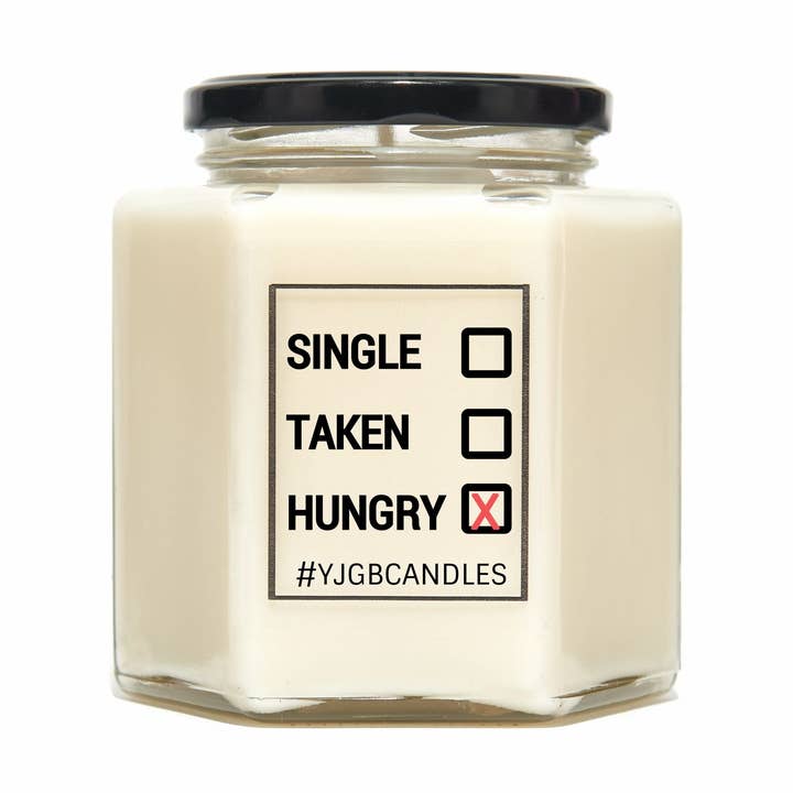 Single, Taken, Hungry Scented Candle for wholesale by Lindsay Lucas Candles