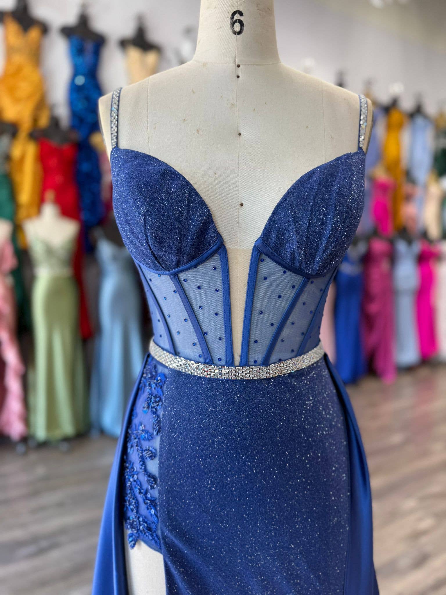 La Veneto - Wholesale Dress - Women's - Spaghetti Strap sweetheart neckline, sheer bodice, scattered10