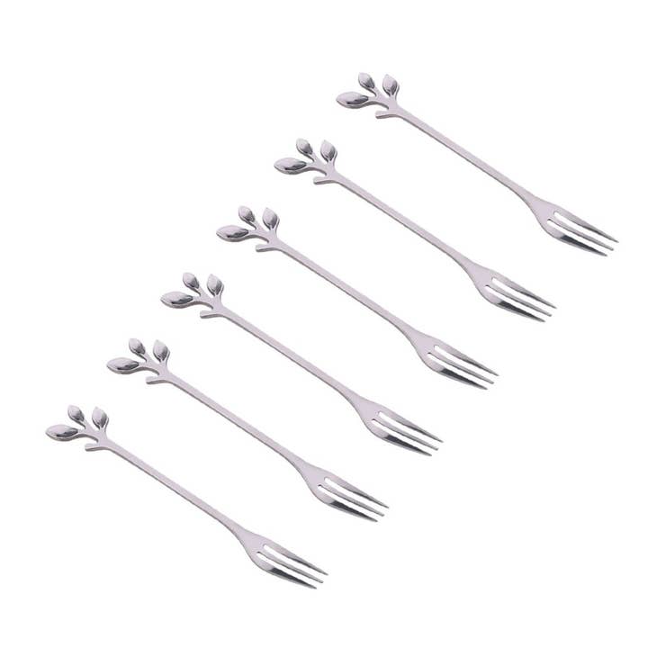Assorted leaf dessert forks silver - set of 6 for wholesale by AULICA