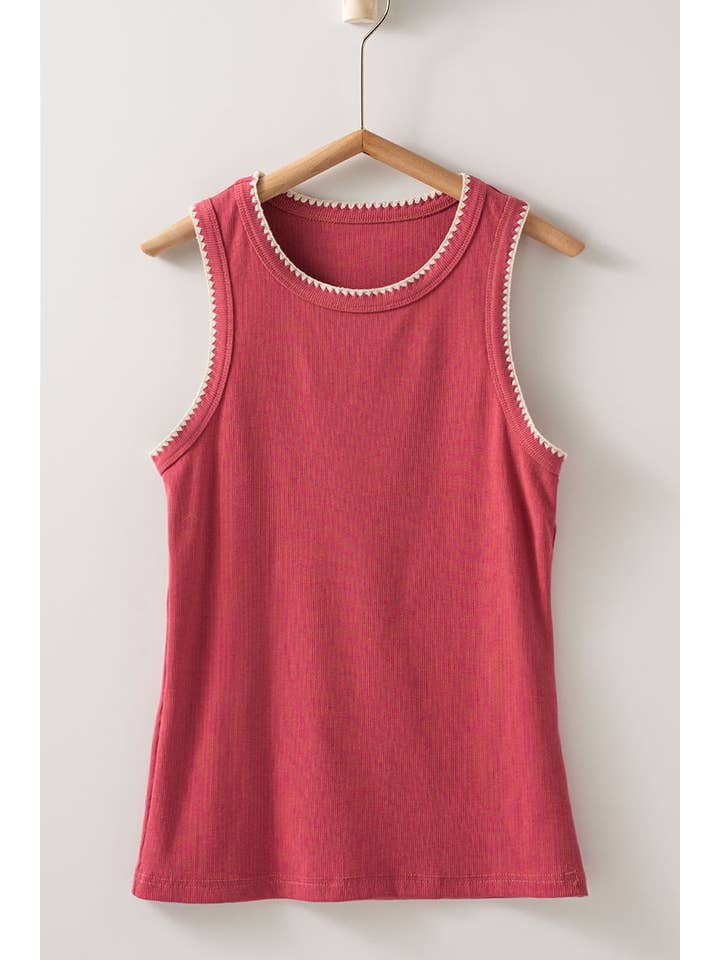 Urban Daizy - Wholesale Tank Top - Women's - Contrast Trim Ribbed Minimalist Statement Tank Top