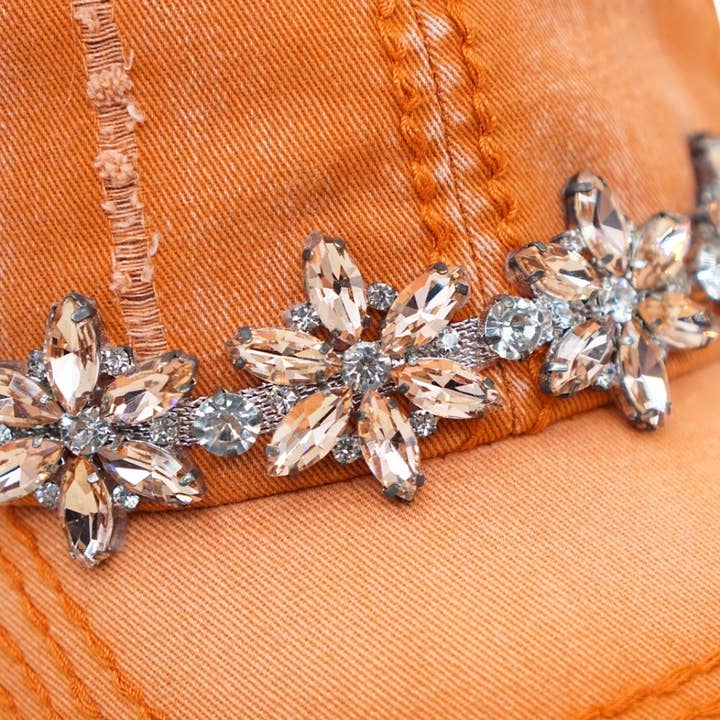 Olive & Pique - Wholesale Baseball Cap - Women's - Bejeweled Bling Glitz Distressed Cap, Adjustable