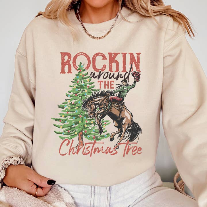 Rockin Around The Christmas Tree, Cowboy, Western Sweatshirt for wholesale by Refinery Number One LLC