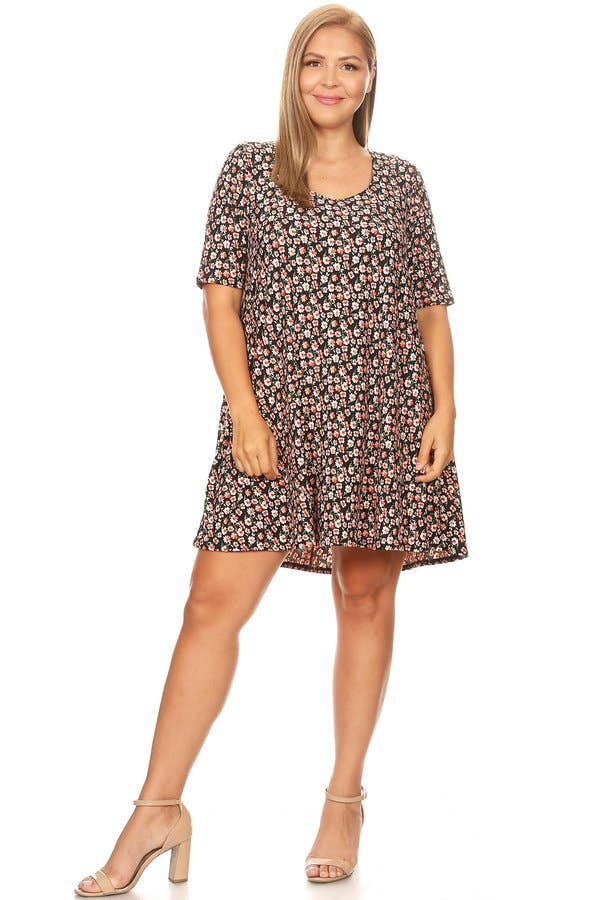 VIBE Apparel Co – wholesale Klänning - Dam – Plus mörk blommig borstad sväng klänning12