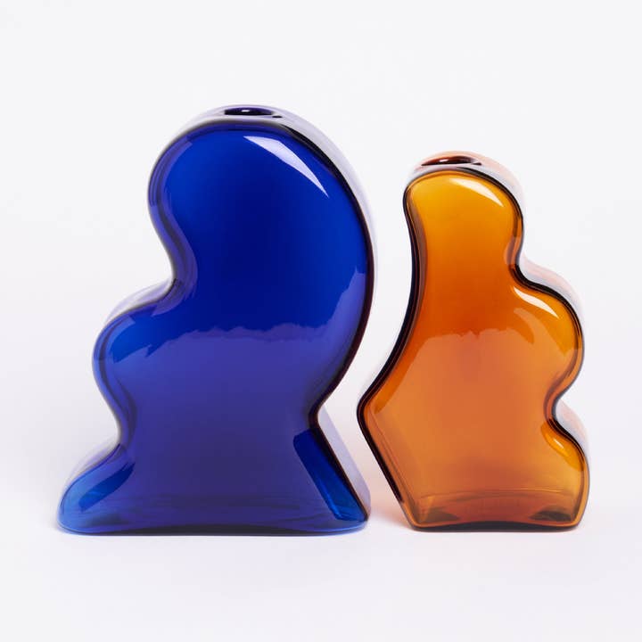 Vase à emboîtement — bleu cobalt/ambre pour la vente par Manu Nanu