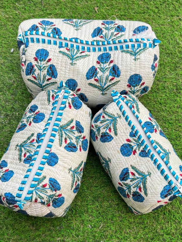 Floral Printed Cosmetic Bag Women Bag Indian Quilted Cotton for wholesale by bhavnas boutique