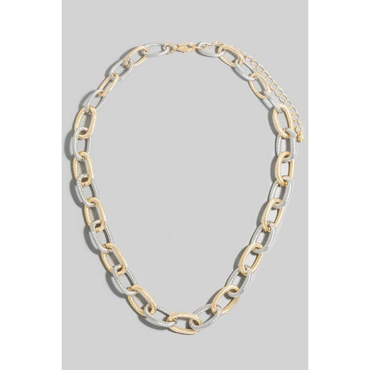 Two Tone Twisted Texture Oval Classic Chain Necklace for wholesale by The Looks by Fame Accessories